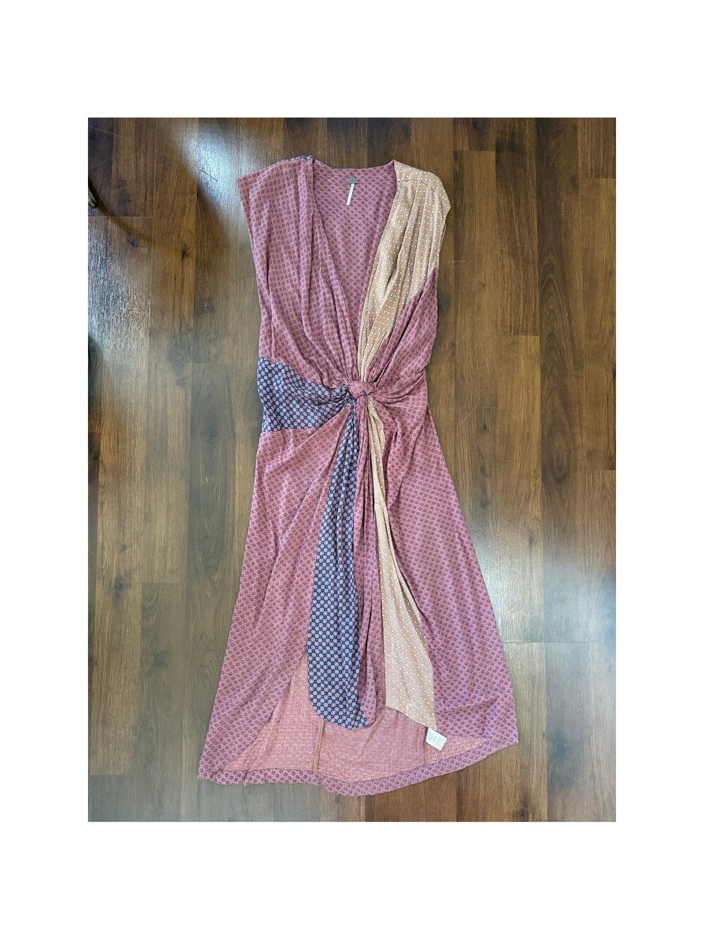 Free People New Romantics Midi Dress Sz 8 Patchwork Wrap Boho Hippie Lagenlook